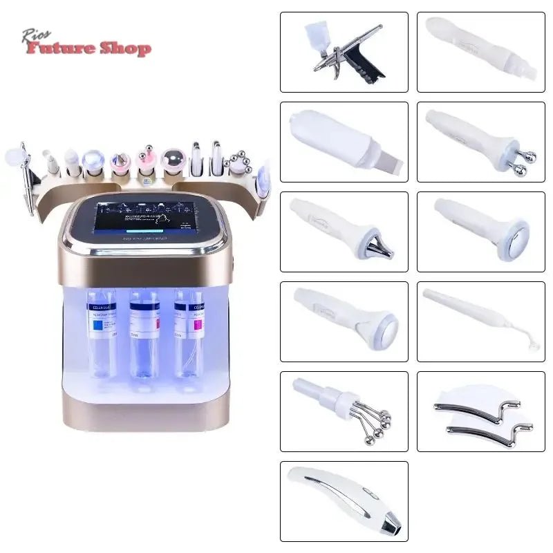 Gold Hydra Bubble Skin Beauty Machine 11 in 1 Facial Care Oxygen Jet Peel Firming Dermabrasion salon Use Beauty Equipment - Rios Future Shop