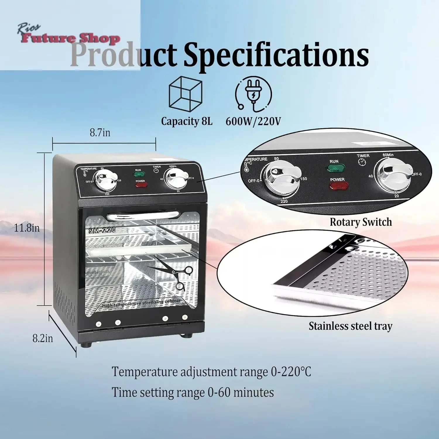 Henlivy Esterilizador de alta temperatura, máximo 220 °C, con control de temperatura y temporizador, para peluquería, spa, salón de uñas, esterilizador de herramientas - Rios Future Shop